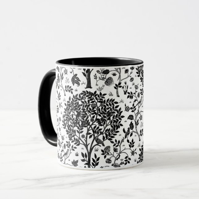 Taza Árbol de William Morris del modelo, del negro y (Anverso izquierdo)