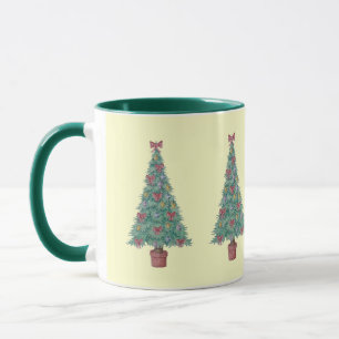 Taza árbol decorado con campanas rojas para navidades