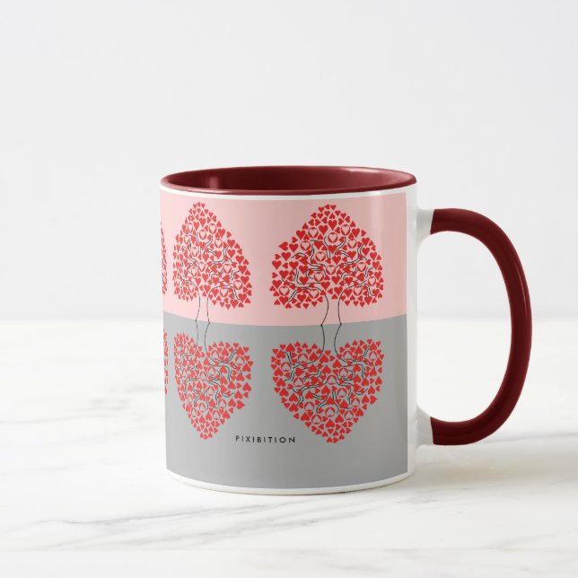 Taza Árbol del corazón (rojo y gris) San Valentín (Derecha)