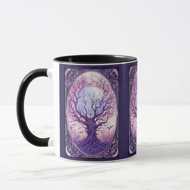 Taza Árbol espeluznante Aves de Luna Llenas Morado Hall (Izquierda)