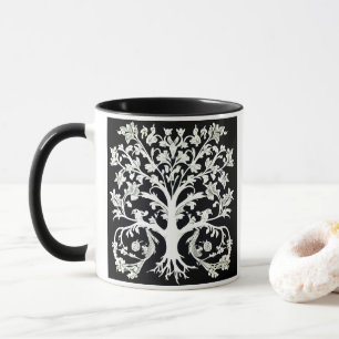 Taza Árbol floral de la vida en blanco sobre negro