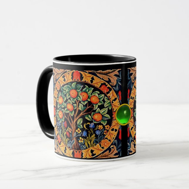 Taza ÁRBOL naranja CON HOJAS VERDES, Gema Verde FLORES (Anverso izquierdo)