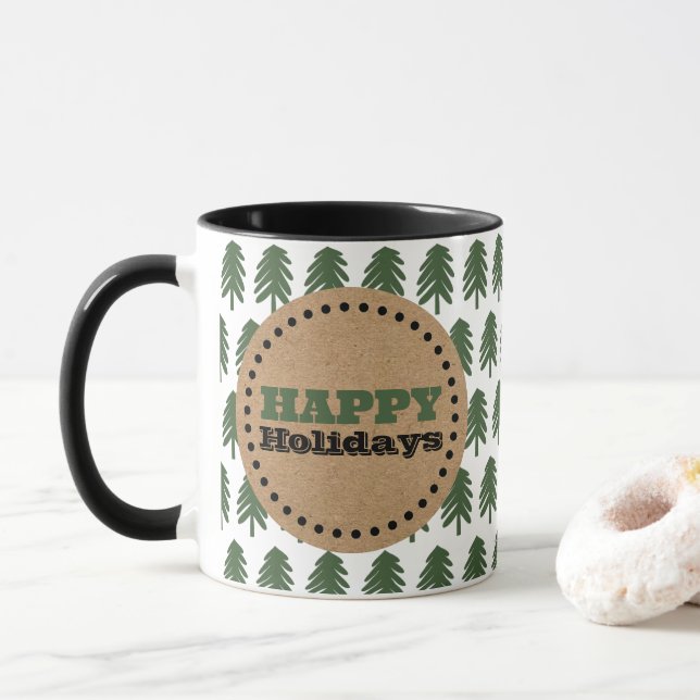 Taza Árbol simple de Navidad verde y blanco (Con donut)