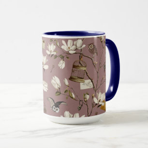 Taza Arboleda de Magnolias con Búhos en Rosa Malva