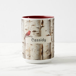 Taza Árboles de abedul blanco hermoso pájaro cardenal