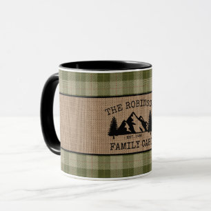 Taza Árboles de cabaña Sage Green Plaid Burlap 2 Tono
