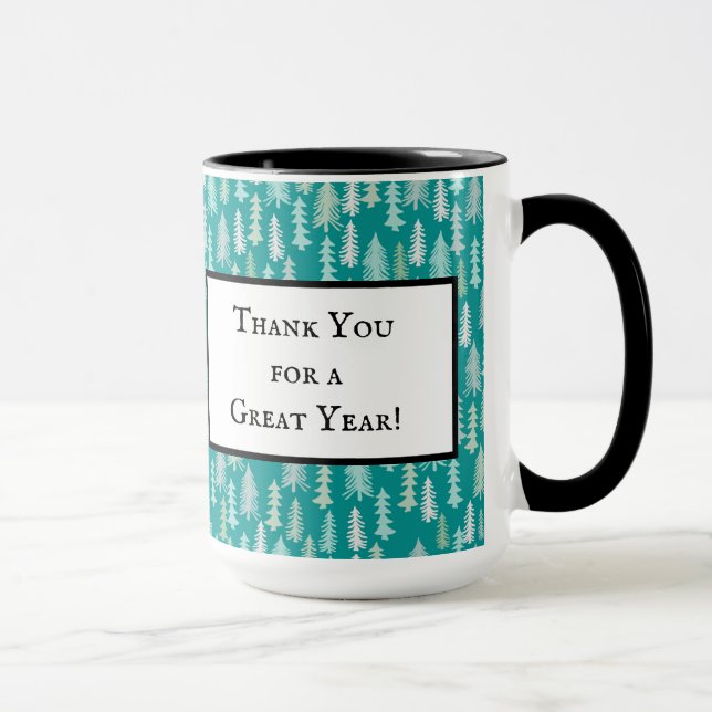 Taza Árboles de Navidad pintados a mano Aqua Azul Blanc (Derecha)