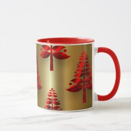 Taza Árboles de Navidad rojos en oro