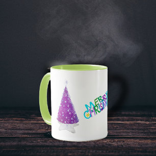 Taza Árboles de Navidad rosa brillo plateado