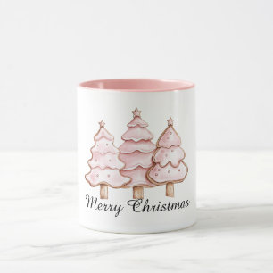 Taza Árboles de Navidad rosados con estrellas doradas