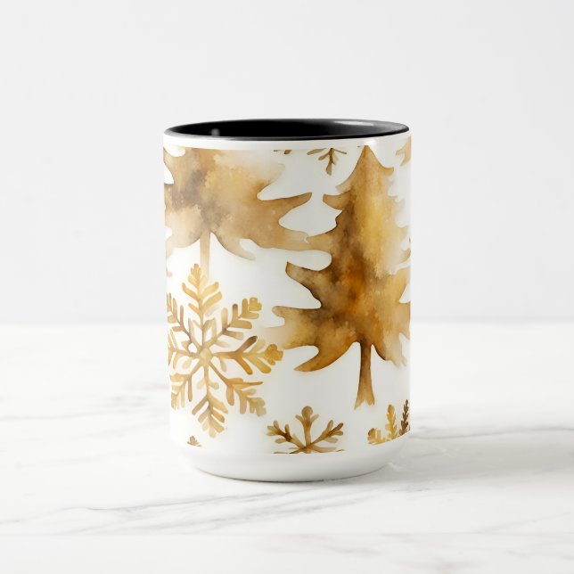 Taza Árboles de vacaciones de copos de nieve dorados (Centro)