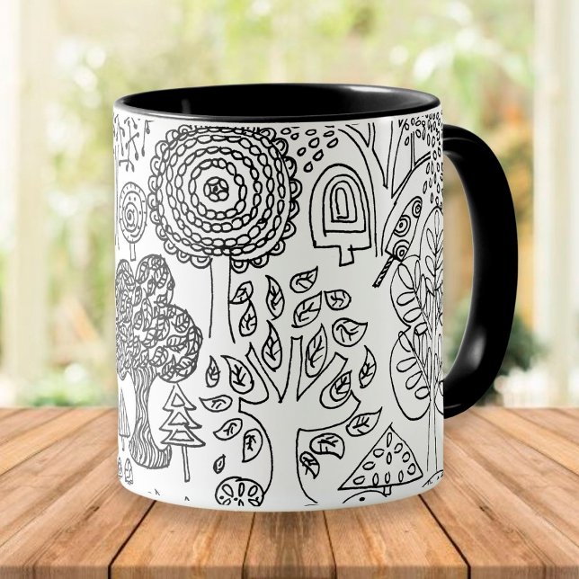 Taza Árboles Mano blanca y negra dibujando arte moderno (Subido por el creador)