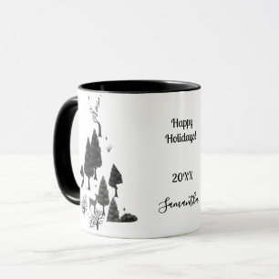 Taza Árboles Minimalistas de vacaciones negras retro pe