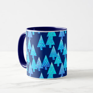 Taza Árboles modernos de Navidad con flores, azul profu