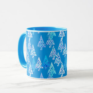 Taza Árboles modernos de Navidad de flores, azul cerule