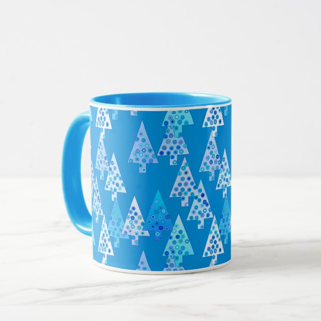 Taza Árboles modernos de Navidad de flores, azul cerule (Anverso izquierdo)