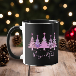 Taza Árboles navideños morales y rosados resplandecient