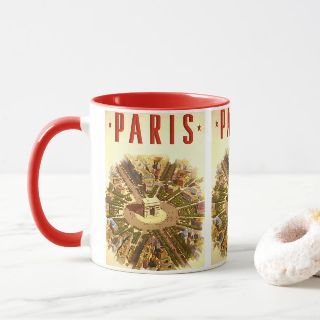Taza Arco de Triunfo Vintage, París, Francia (Con donut)