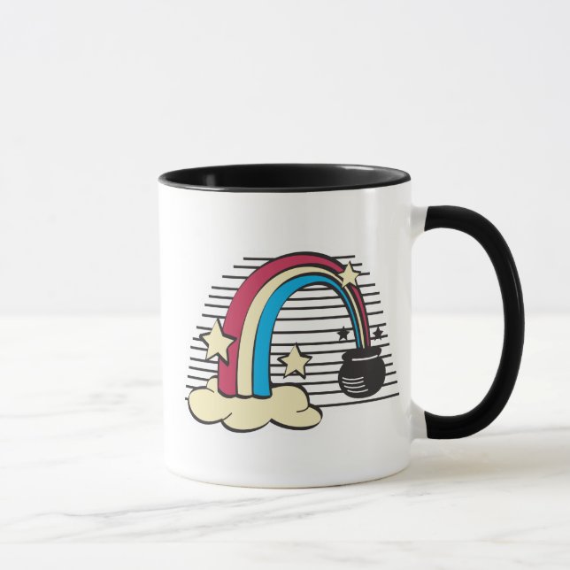 Taza arco iris retro y olla de oro, arco iris retro y.. (Derecha)