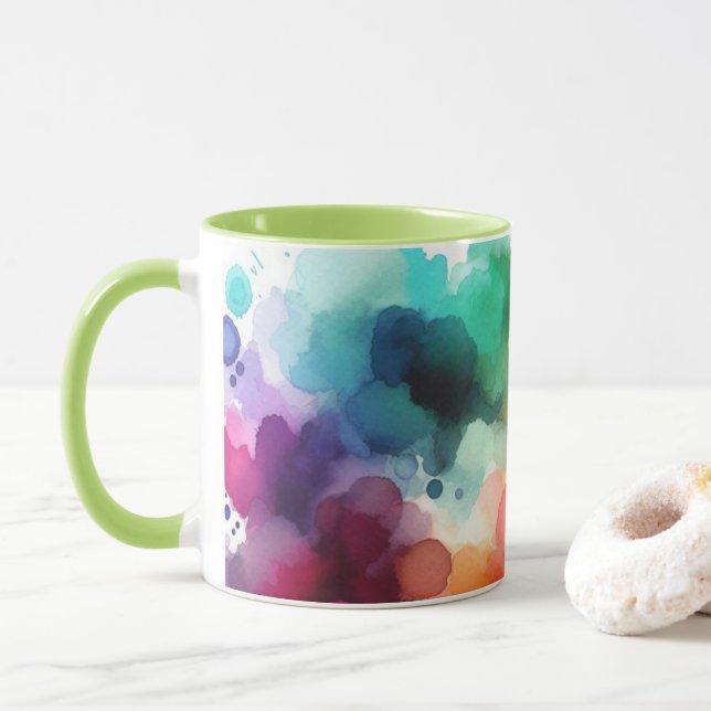 Taza Arcoiris bonito: Resumen de explosión acuarela (Con donut)