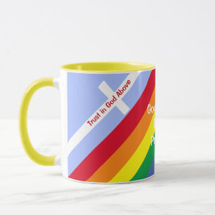 Taza Arcoiris brillante con cruces Inspiradoras