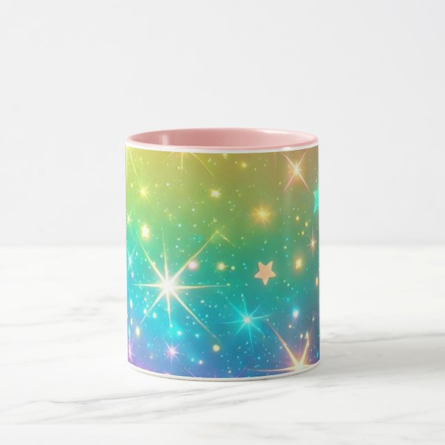 Taza Arcoíris colorido estrella espacio (Centro)