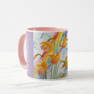 Taza Arcoiris Daffodil Primavera acuarela Floral Mug