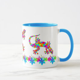 Taza Arcoiris divertido Salamander Mug con flores brill