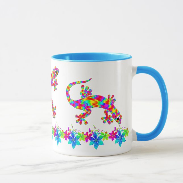 Taza Arcoiris divertido Salamander Mug con flores brill (Derecha)