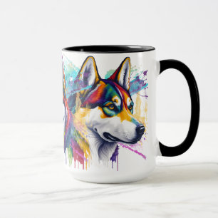 Taza Arcoiris Siberian Husky Watercolor