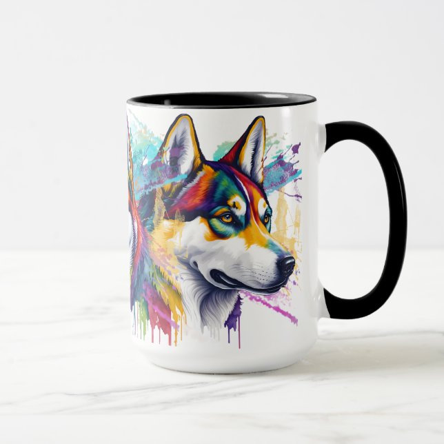 Taza Arcoiris Siberian Husky Watercolor (Derecha)