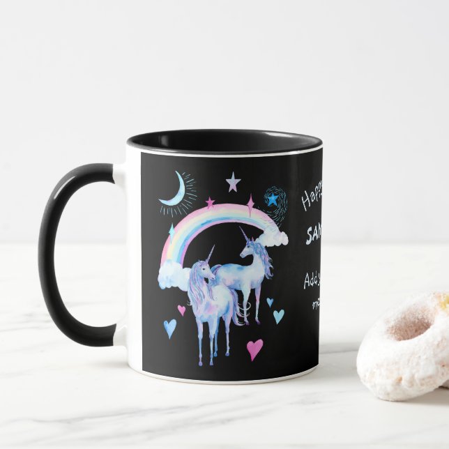 Taza Arcoiris y personalizado de unicornios (Con donut)