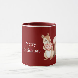 Taza Ardilla de corazones rojos de Navidad