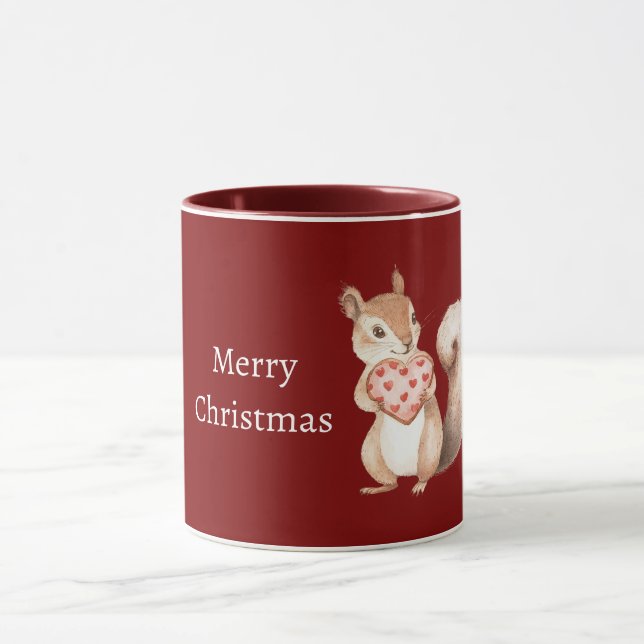 Taza Ardilla de corazones rojos de Navidad (Centro)