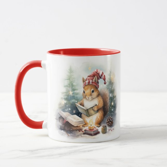 Taza ardilla de Navidad leyendo (Izquierda)