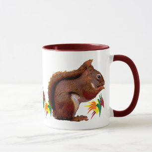 Taza ardilla roja en otoño
