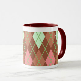 Taza Argel rosa y verde y tartán plateado