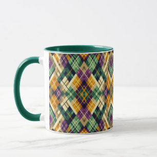 Taza Argyle Mardi Gras verde púrpura amarillo