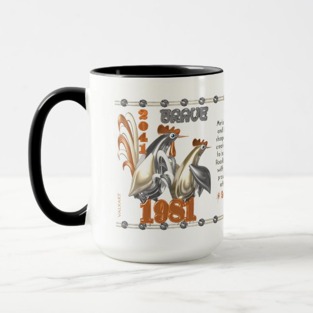 Taza aries llevado gallo metalizado del zodiaco de 1981 (Izquierda)