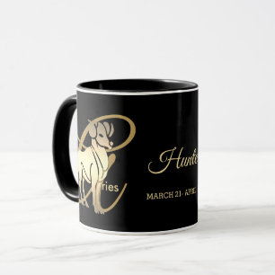 Taza Aries ♈ Rótulo Zodiaco / Negro y Oro