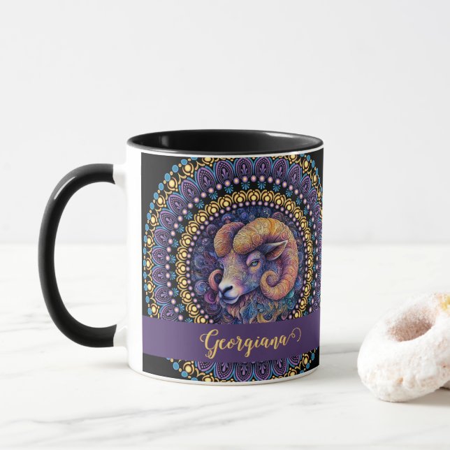 Taza Aries Zodiac Dot Mandala (Con donut)