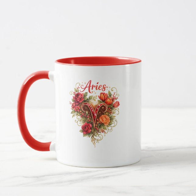 Taza Aries Zodiac Floral Heart Mug – Feminine Astrology (Izquierda)