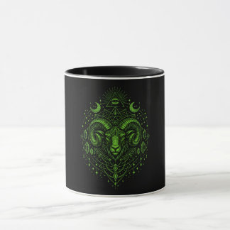 Taza Aries Zodiac Ram Verde Neón - Astrológico Geométri