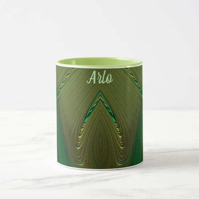 Taza ARLO ~ Zany 3D Fractal ~ Gold Green (Centro)