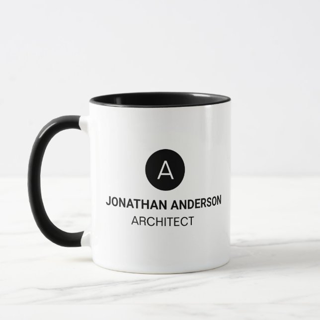 Taza Arquitecto profesional Monograma negro inicial (Izquierda)