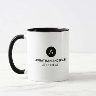 Taza Arquitecto profesional Monograma negro inicial