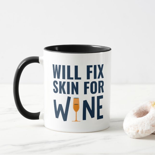 Taza ¿Arreglará La Piel Para Vino, Divertidas Citas De  (Con donut)