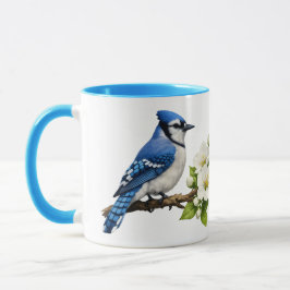 Taza Arrendajo Azul con Flores Blancas