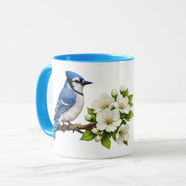 Taza Arrendajo Azul con Flores Blancas (Anverso izquierdo)