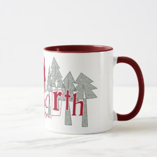 Taza Arriba Norte con fondo de árbol